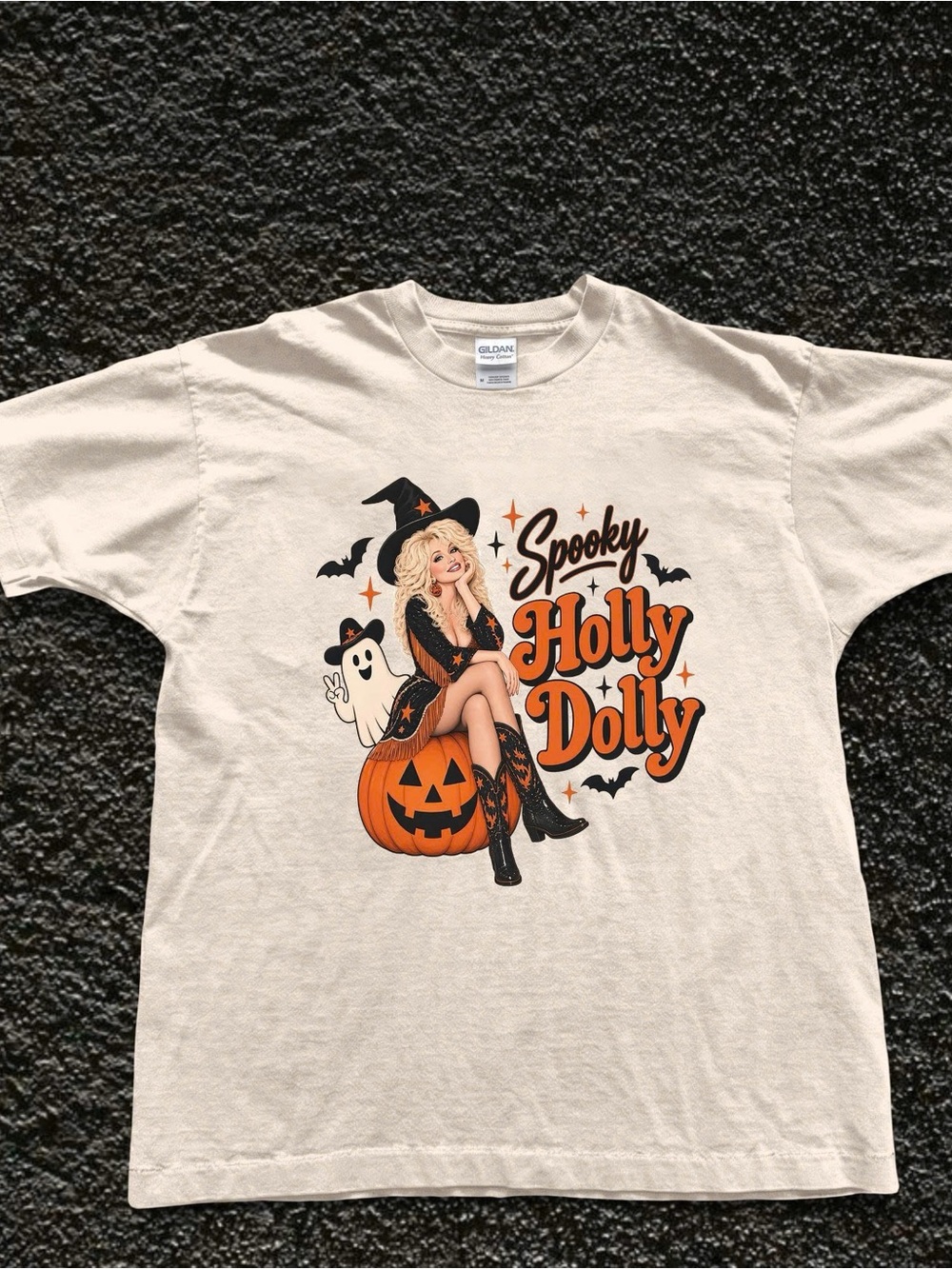 Gildan Cream Spooky Holly Dolly Graphic T-shirt - RIP Dolly Parton Tee